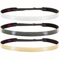 Hipsy 3pk Girl's Adjustable NON SLIP Skinny Smooth Glitter Headband Multi Pack (Gold/Black/Silver)