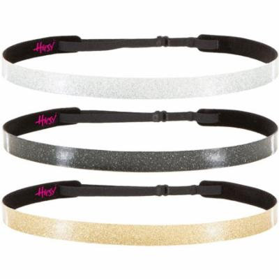 Hipsy 3pk Girl's Adjustable NON SLIP Skinny Smooth Glitter Headband Multi Pack (Gold/Black/Silver)