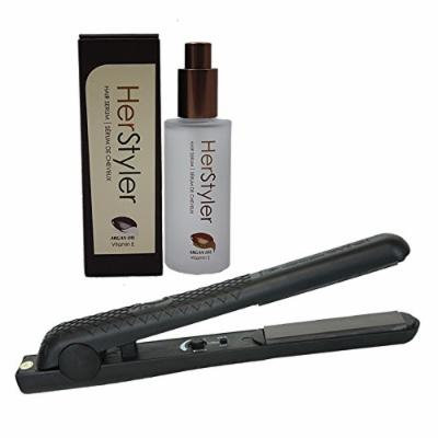 Herstyler Superstyler Black Ceramic Super Styler Flat Iron, Black + Herstyler Hair Serum with Argan Oil and Aloe Vera 2 fl oz / 60 ml