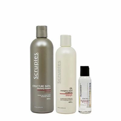 Scruples Structure Bath Volumizing Shampoo 12oz & ER Emergency Repair Conditioner 8.5oz & Renewal Hair Therapy Polish 2oz
