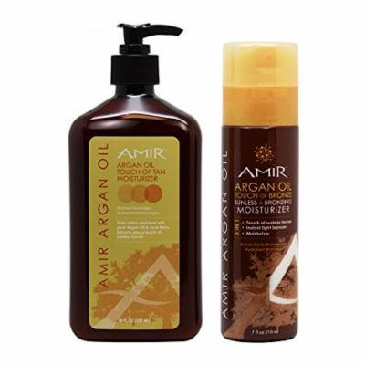 Amir Argan Oil Touch of Tan Moisturizer 18oz & Touch of Bronze Sunless and Bronzing Moisturizer 7oz