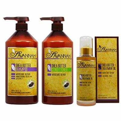 Savannah Shea Butter Shampoo & Conditioner 33.8oz & Treatment Oil 3.38oz