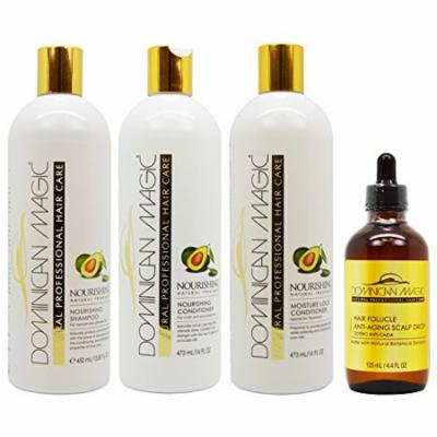 Dominican Magic Nourishing Shampoo & Conditioner & Moisture Lock Leave on & Anti-aging Scalp Drop 4.4oz