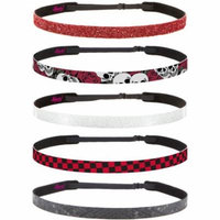 Hipsy Adjustable NO SLIP Checkerboard Fashion Cute Headbands for Women Gift Pack (Skinny Red Multi 5pk)