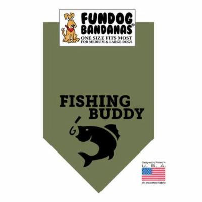 Fun Dog Bandana - Fishing Buddy - One Size Fits Most for Med to Lg Dogs, army green pet scarf
