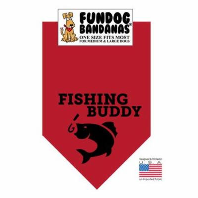 Fun Dog Bandana - Fishing Buddy - One Size Fits Most for Med to Lg Dogs, burgundy pet scarf
