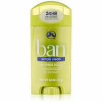 3 Pack - Ban Antiperspirant Deodorant Invisible Solid, Simply Clean 2.60 oz