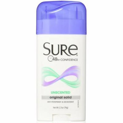 6 Pack - Sure Original Solid Unscented, Anti-Perspirant Deodorant 2.70 oz