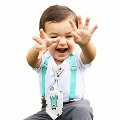Noah's Boytique Baby Boys Easter Shirt with Mint Suspenders and Easter Bunny Tie Outfit 0-3 Months