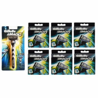 Gillette Mach3 Razor Blade Handle + Gillette Mach3 Refill Cartridges, 8 Count (Pack of 6) + Makeup Blender