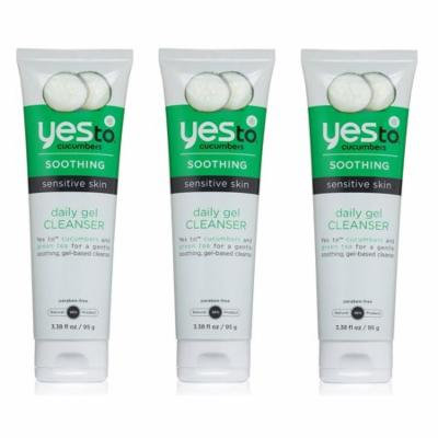 Yes To Cucumbers Soothing Sensitive Skin Daily Gel Cleanser 3.38 oz (Pack of 3) + LA Cross Tweezers 71817