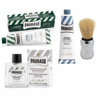 Proraso Shaving Cream, Menthol & Eucoplytus 150 ml + Proraso Shaving Cream, Aloe & Vitamin E 150 ml + Proraso Shaving Brush + Proraso Liquid After Shave Cream, 3.4 Ounce + Curad Bandages 8 Ct