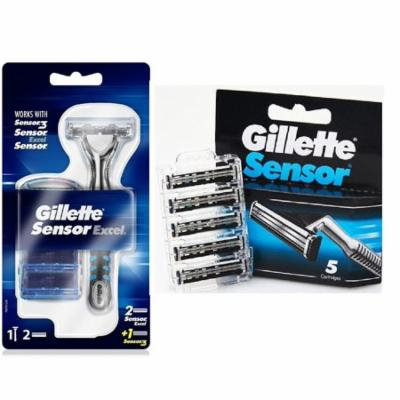 Gillette Sensor Excel Razor w/ 3 Cartridges + Gillette Sensor 5 Ct. Refill Blades + Makeup Blender