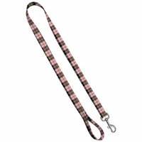 Deluxe Dog Leash: Pink Plaid Tartan, 1 inch by 4 feet Sublimated Polyester by Moose Pet Wear