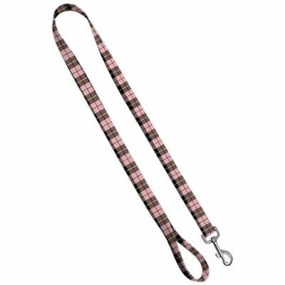 Deluxe Dog Leash: Pink Plaid Tartan, 1 inch by 4 feet Sublimated Polyester by Moose Pet Wear