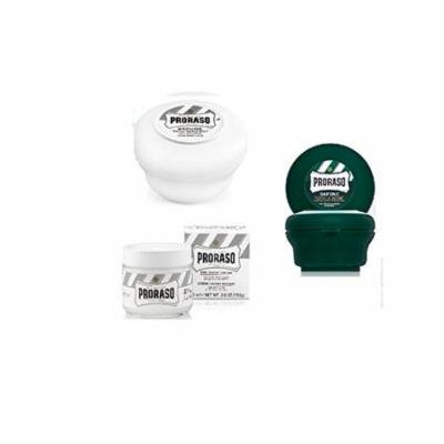 Proraso Shave Soap, Sensitive 150 ml + Proraso Shave soap menthol and eucalyptus 4oz + Proraso Pre Shave Cream w/ Green Tea & Oatmeal 100 ml + LA Cross Blemish Remover 74851