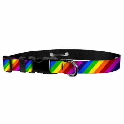 Deluxe Adjustable Dog Collar: Large, Rainbow Stripe, 1 inch Sublimated Polyester by Moose Pet Wear