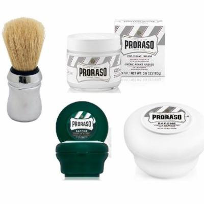 Proraso Shave Soap, Sandalwood 150 ml + Proraso Shave Soap Menthol and Eucalyptus 4 Oz + Proraso Shave Brush + Proraso Pre Shave Cream w/ Green Tea & Oatmeal 100 ml + LA Cross Blemish Remover 74851