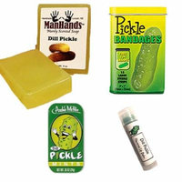 Deluxe Pickle Bath & Grooming Gift Pack (4pc Set) - Dill Pickles Soap, Bandages, Lip Balm & Breath Mints