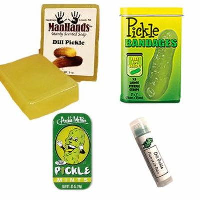 Deluxe Pickle Bath & Grooming Gift Pack (4pc Set) - Dill Pickles Soap, Bandages, Lip Balm & Breath Mints