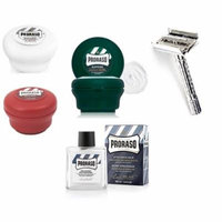 Proraso Shave Soap Sensitive 150ml + Shave Soap Sandalwood 150ml + Shave Soap Menthol and Eucalyptus 4 oz + Double Edge Razor + After Shave Balm Protective, 3.4 Fl Oz + Curad Dazzle Bandages 25 Ct.