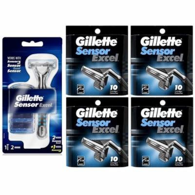 Gillette Sensor Excel Razor w/ 3 Cartridges + Gillette Sensor Excel 10 Ct. Refill Blades (Pack of 4) + LA Cross Blemish Remover 74851