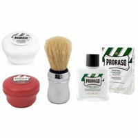 Proraso Shave Soap, Sensitive 150 ml + Proraso Shave Soap, Sandalwood 150 ml + Proraso Shave Brush + Proraso: Refreshing and Invigorating Aftershave Lotion + LA Cross Blemish Remover 74851