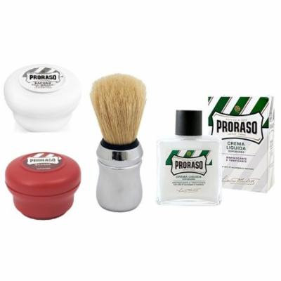 Proraso Shave Soap, Sensitive 150 ml + Proraso Shave Soap, Sandalwood 150 ml + Proraso Shave Brush + Proraso: Refreshing and Invigorating Aftershave Lotion + LA Cross Blemish Remover 74851