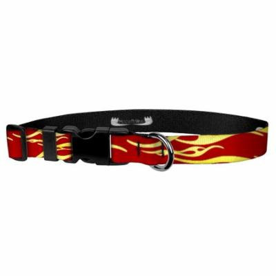 Deluxe Adjustable Dog Collar: Medium, Hot Rod Flames Red Yellow, 3/4 inch Sublimated Polyester by Moose Pet Wear