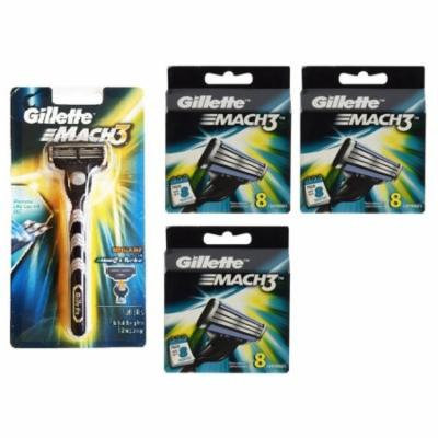 Gillette Mach3 Razor Blade Handle + Gillette Mach3 Refill Cartridges, 8 Count (Pack of 3) + LA Cross Blemish Remover 74851