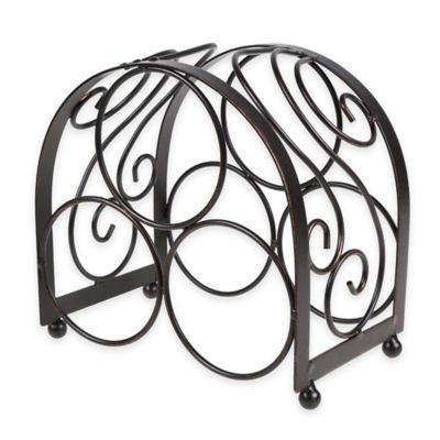 Mesa Brand & Scroll 3-Bottle Wine Rack in Antique Black