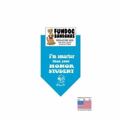 MINI Fun Dog Bandana - I'm Smarter than Your Honor Student - Miniature Size for Small Dogs under 20 lbs, turquoise pet scarf