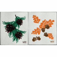 Wet-It Acorns and Pinecones Swedish Kitchen Bathroom Dishcloths Towels Set of 2