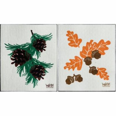 Wet-It Acorns and Pinecones Swedish Kitchen Bathroom Dishcloths Towels Set of 2