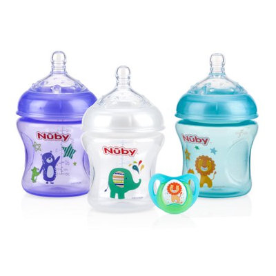 Luv N Care Nuby Natural Touch Tinted 3pk 6oz Bottles with Slow Flow Nipple, with Printed Pacifier, Neutral Assortment