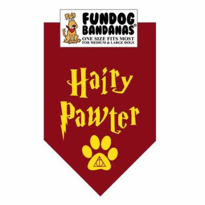 Fun Dog Bandana - Hairy Pawter - One Size Fits Most for Med to Lg Dogs, burgundy pet scarf