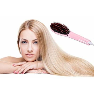 Hair Straightener Brush Anion Professional Ceramic Heating Electric Anti-Scald Straightening Brush, Pink