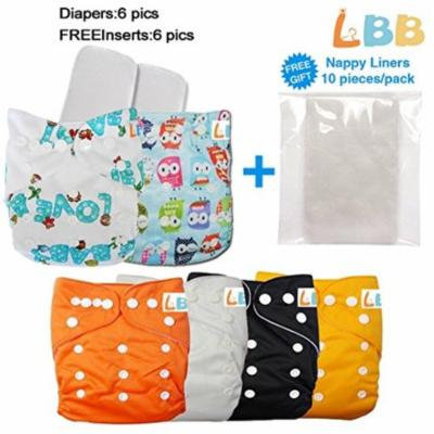 LBB Baby Cloth Diapers Reusable Girls/Boys Pocket, 6 pcs + 6 Inserts