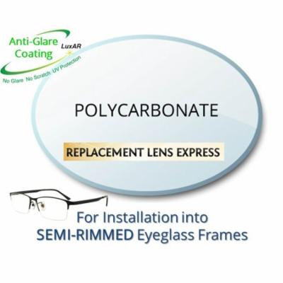 Single Vision Polycarbonate Prescription Eyeglass Lenses, Left and Right (One Pair), for installation into your own Semi-Rimless (grooved) Frames, Anti-Scratch Coating and Anti-Glare Coating Included
