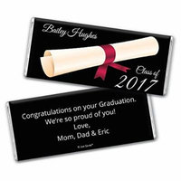 Graduation Personalized Chocolate Bar Wrappers - Diploma (25 Wrappers) - Red