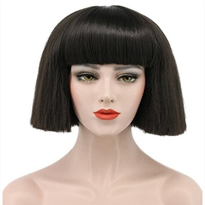 Karlery Women's Short Bob Straight Dark Black Wig Halloween Cosplay Wig Anime Costume Party Wig