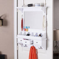 Southern Enterprises Darlene Over-the-Door Makeup Mirror/Accessory Organizer, White