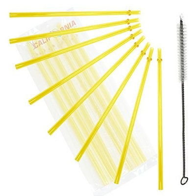 10.5 Inch, Set of 6 Yellow Replacement Acrylic Straws and 1 Nylon Straw Cleaning Brush for 16oz, 20oz, 24oz Tumblers