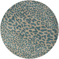 6' Les Animaux Mink and Cerulean Cheetah Hand Tufted Round Wool Area Throw Rug