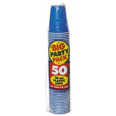 Amscan (AMSDD) Reusable Plastic Cups Big Bundle Party Tableware, Royal Blue, 16oz., Pack of 50