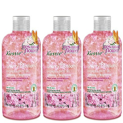 Cherry Blossom Flower Petals Body Wash - Shower and Bath Gel - Handpicked Natural Flower Petals - Essential Oil - Lightening and Brightening - Paraben Free - For All Skin (3 x 380ml /12.8 Oz)