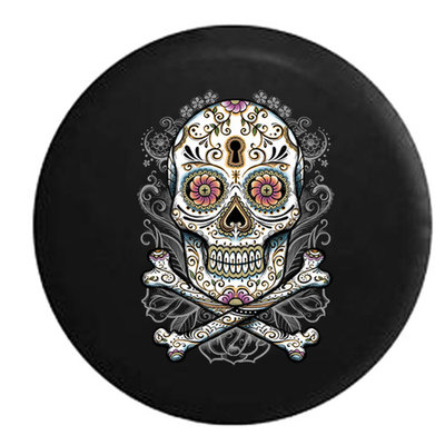 Sugar Skull Paisley with Flowers Keyhole Color with Greys Tattoo Black 29 in