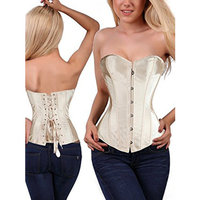 SAYFUT Women's Retro Satin Buckle-Up Body Shaper Overbust Corset Lace Up Ribbon Of Breast Implants Sweet Fume