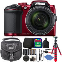 Nikon Coolpix B500 16MP Digital Camera Red + Extra Batteries + Accessories