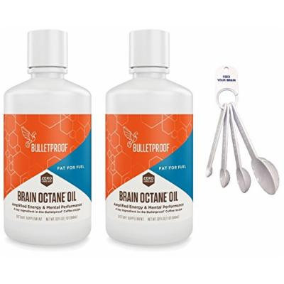 Bulletproof Brain Octane Oil 64 Total Ounces (Pack of 2) With Convenient Measuring Spoon Set